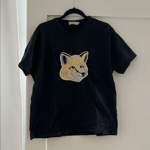 MAISON KITSUNE Black Tee with Fox Graphic